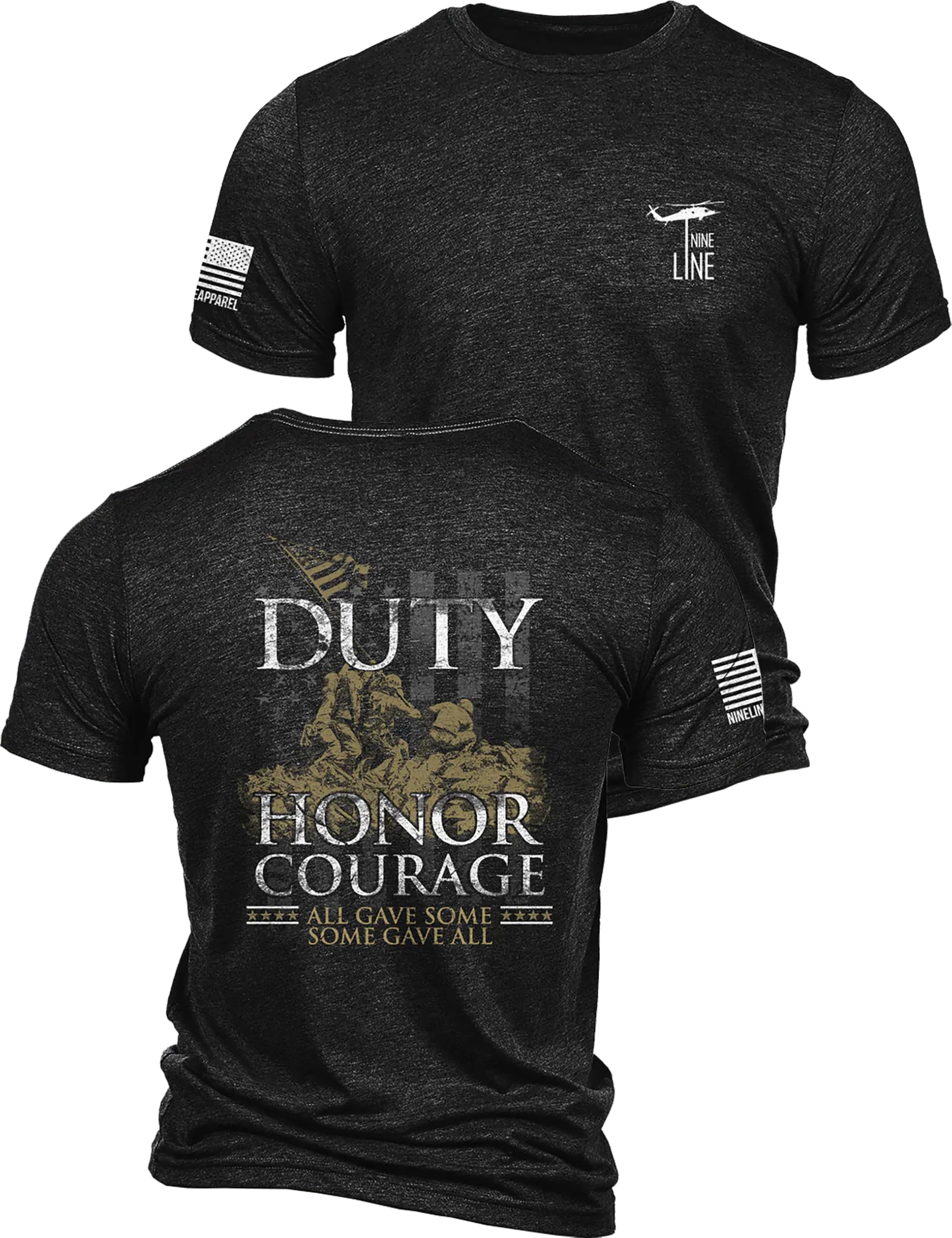 Duty Honor Courage Men’s Patriotic USA Flag T Shirt, Veteran Support Military Shirts for Men, Dropline, Made in USA