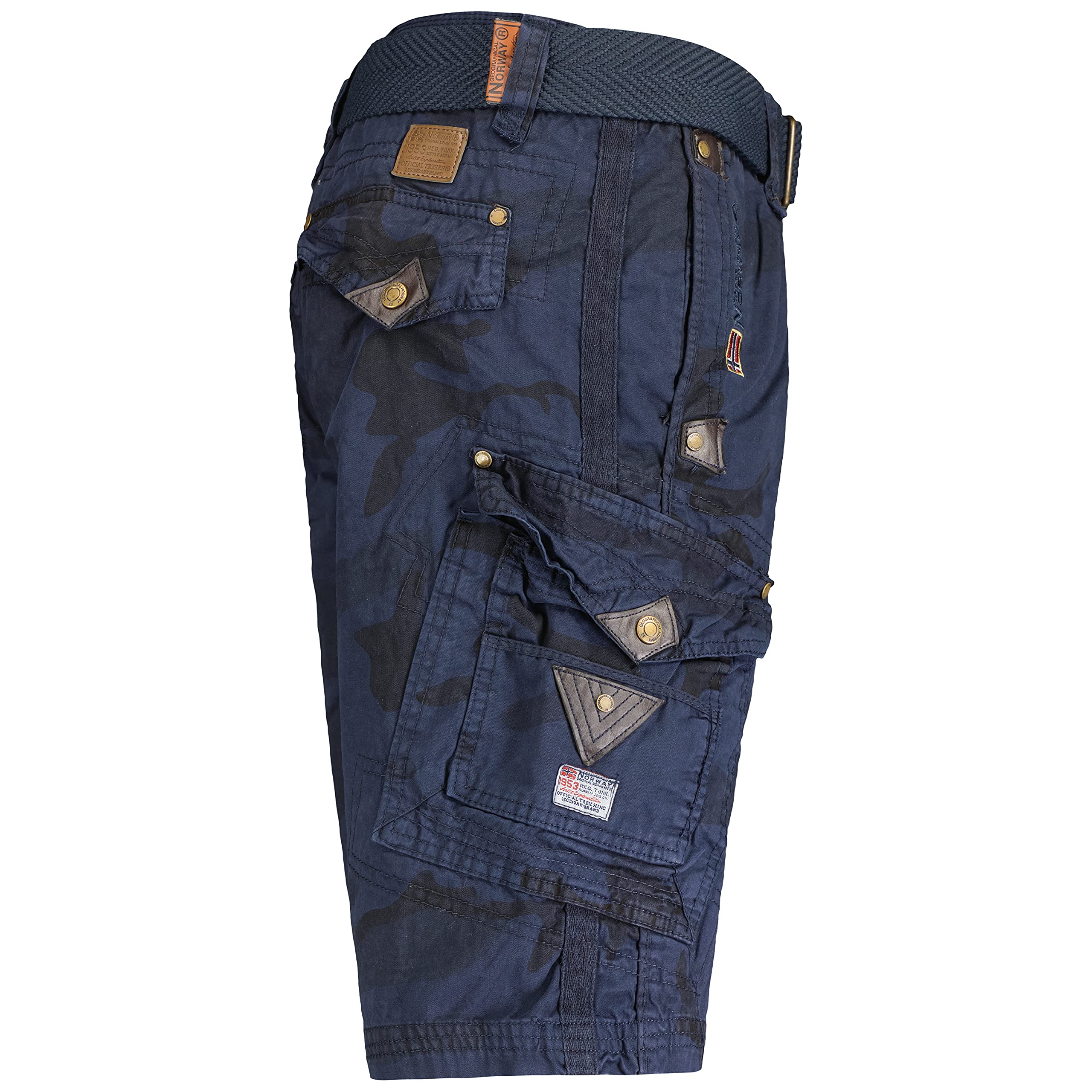 Geographical Norway Peanut Men – Bermudy męskie casual z bawełny, szorty męskie, sportowe bojówki, z oddychającego materiału, z paskiem, wygodny klasyczny fason