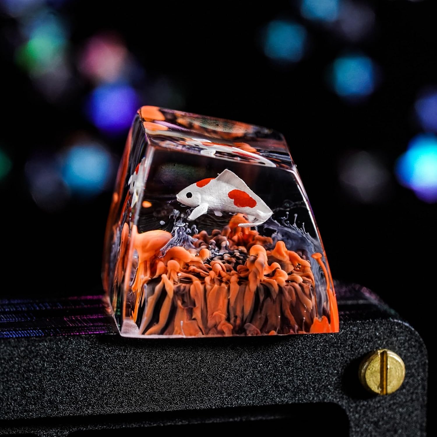 Kohaku Koi Artisan Keycap Deep Black Red Ocean Coral R1 SA Profile Custom Keycaps 1U ESC Handmade Gaming Resin Key Cap Cherry MX Switch Compatible Mechanical Keyboard Koi Lover Gift