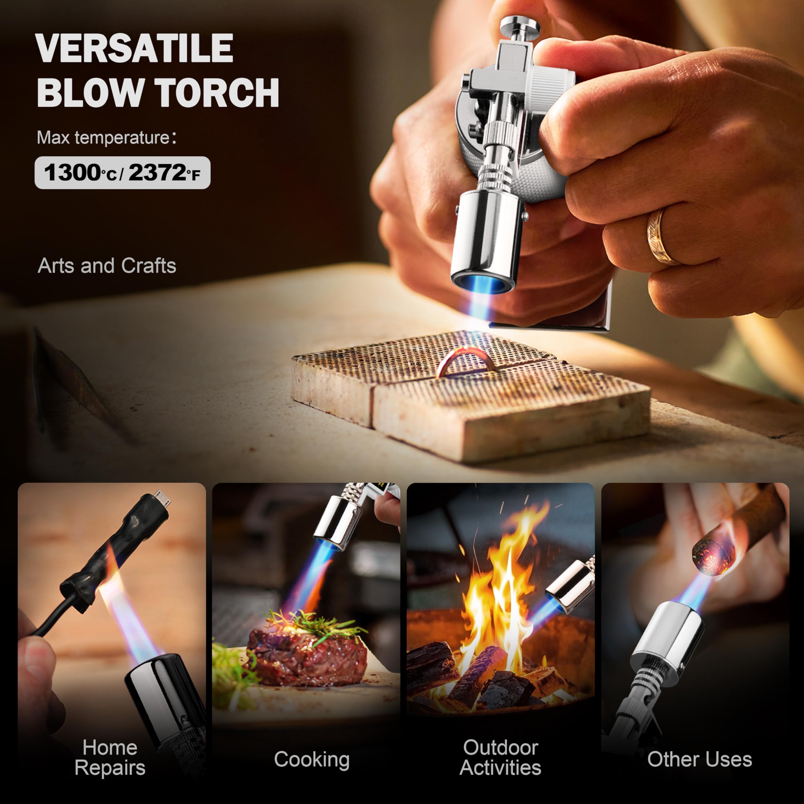 RAVS Chalumeau au butane avec boucle de sécurité, chalumeau de cuisine (crème) batterie et butane non inclus