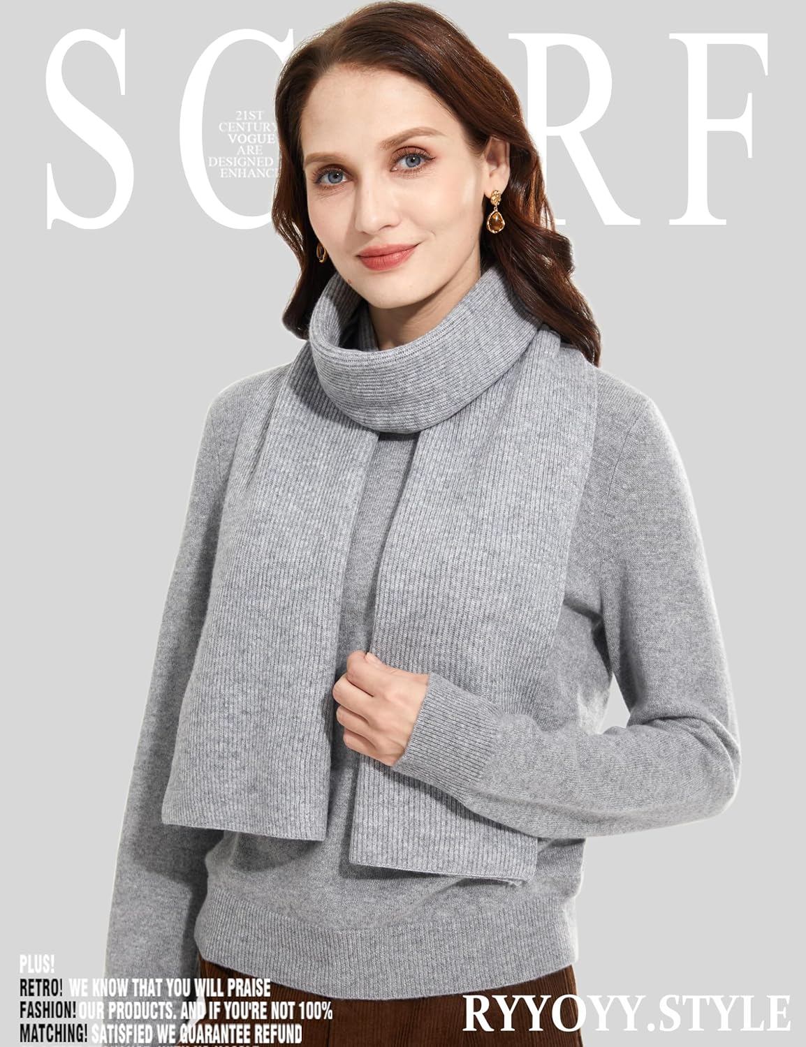 Elegant 100% Cashmere Scarf for Women Luxury Warm Scarves with Gift Box Grey - Image 2