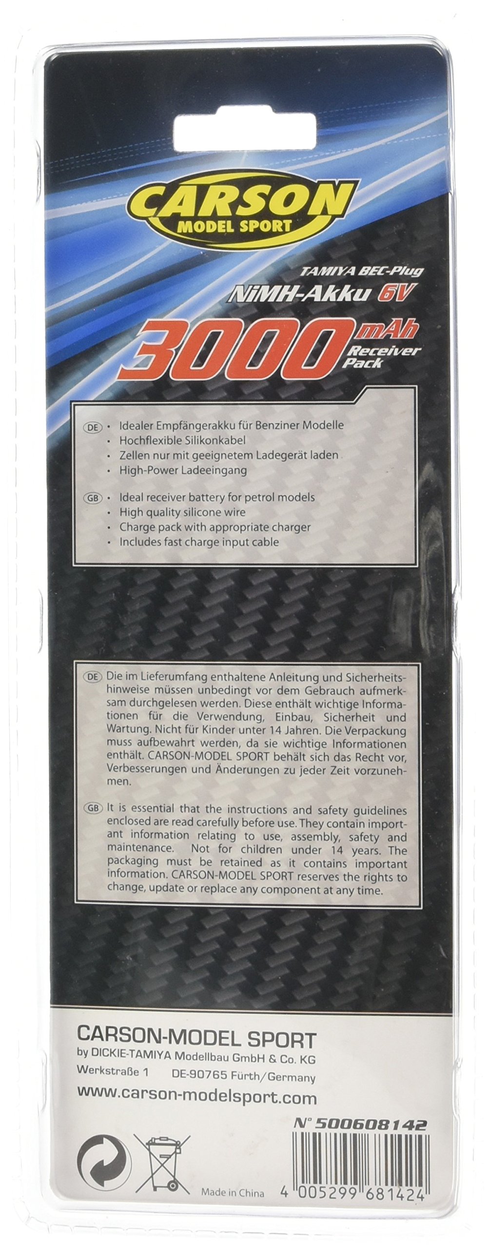 Carson 500608142 - NiMH-RX-Pack-6V-SubC3000mAh-TAM/BEC, akcesoria