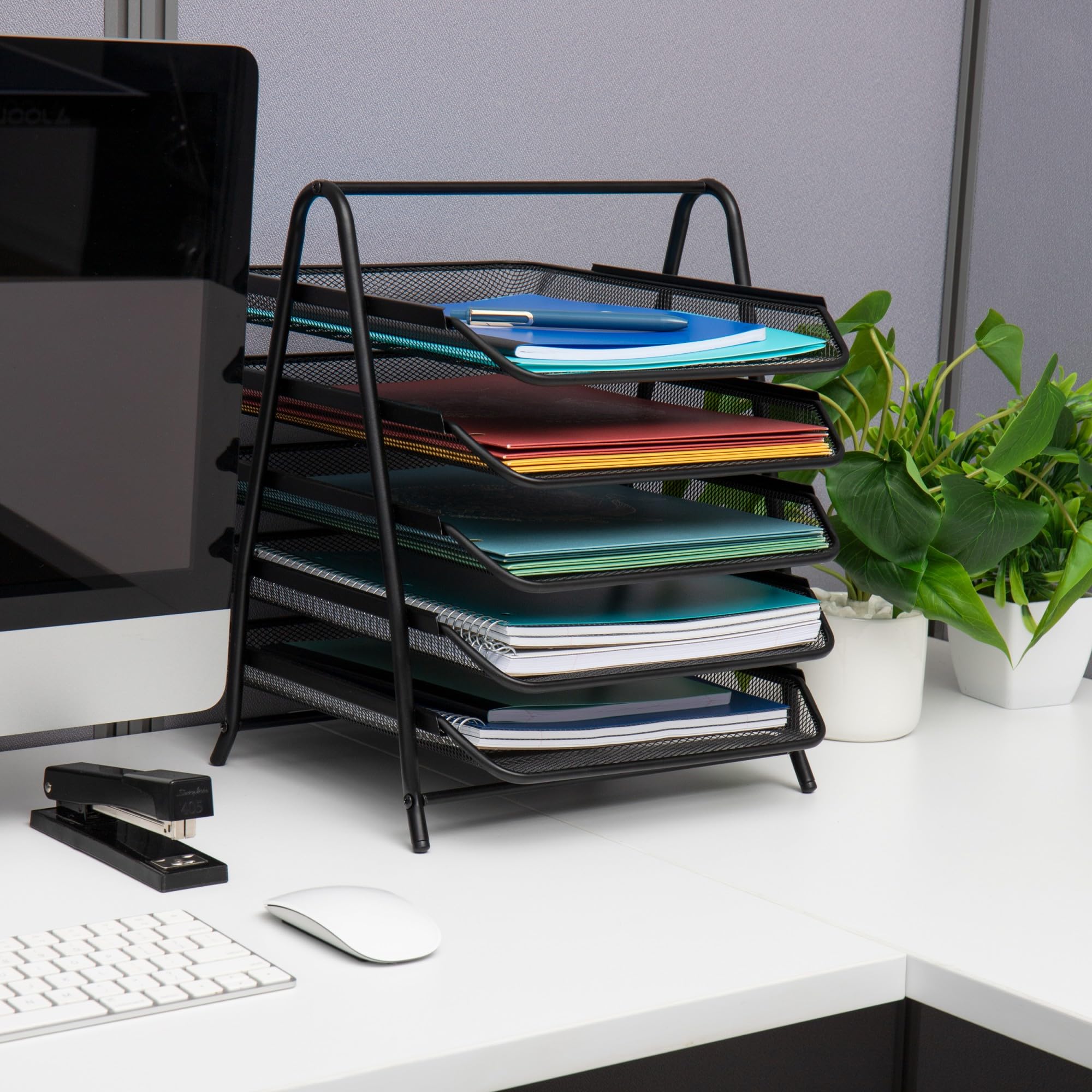 Mind Reader 5-Tier Paper Tray, Desktop Organizer, File Storage, Office, Metal Mesh, 11.75