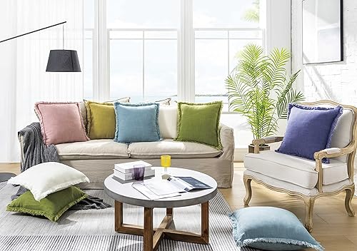 Miniatura 2 de ATLINIA Funda de almohada decorativa de lino de 20 x 20 pulgadas, funda de cojín decorativa de estilo bohemio con flecos para sofá, cama, para