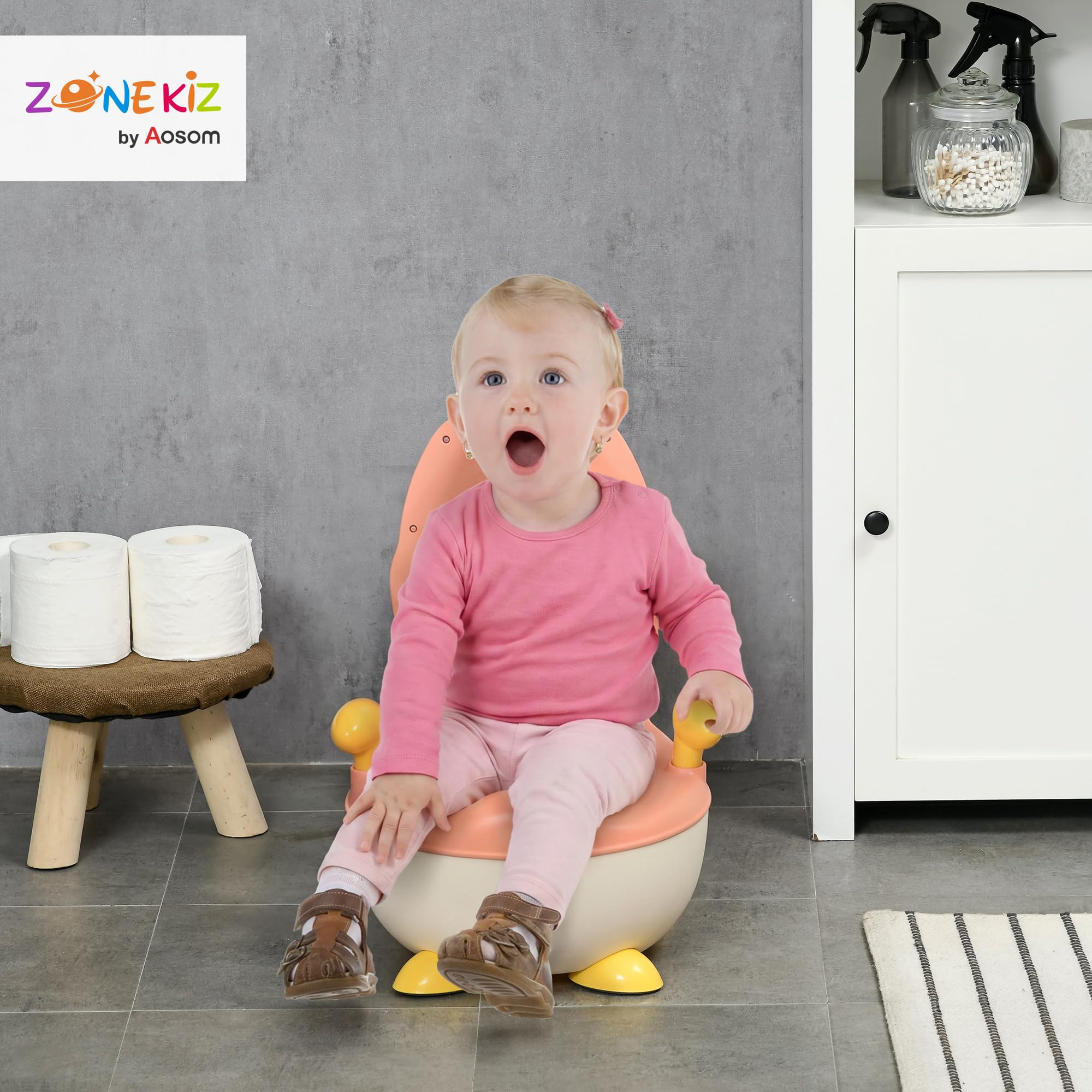 ZONEKIZ Vasino per Bambini con Schienale e Design a Volpe, WC per Bambini con Vaschetta Rimovibile e Braccioli, Età 6 Mesi-3 Anni, Rosa
