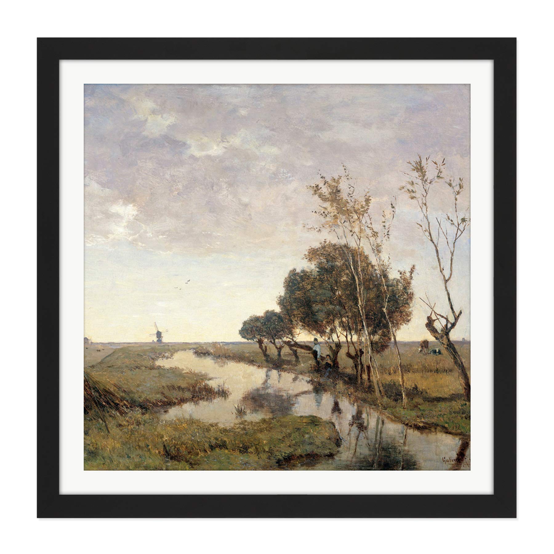 Artery8 Paul Gabriel A Watercourse Near Abcoude Painting Square Wooden Framed Wall Art Print Picture 16X16 Inch