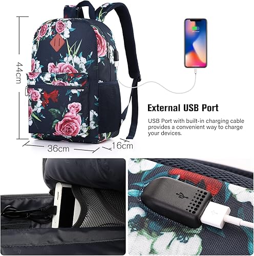 Miniatura 4 de Mochila escolar, mochila informal para mujeres y adolescentes, con puerto USB para escuela secundaria, universidad, oficina, trabajo, viajes