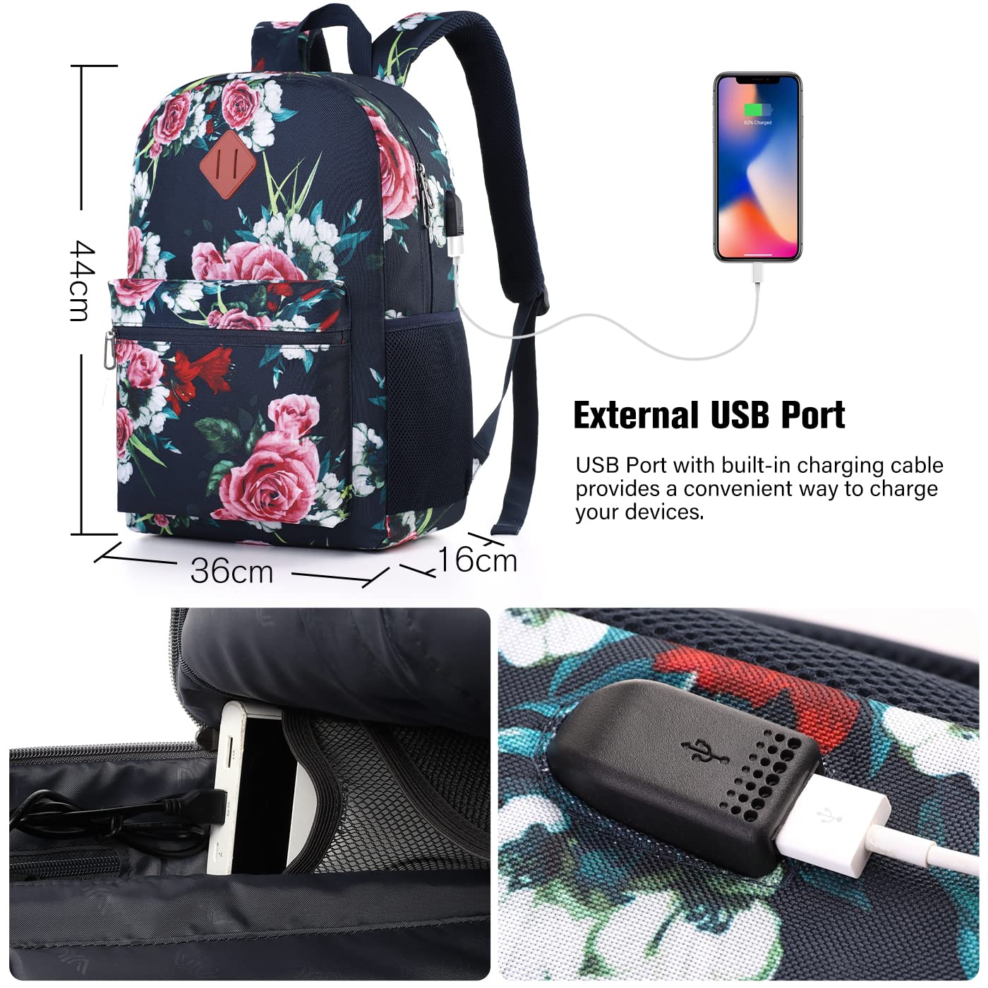 YAMTION Rugzak voor heren, schooltas, meisjes, middelbare school, laptoprugzak met USB-poort, rugzak voor universiteit, college, casual