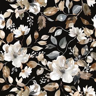 Wookmmy Vintage Black Floral Peel and Stick Wallpaper - Waterproof Removable Self-Adhesive Botanical Vinyl for Farmhouse Bathroom 17.7" x 124"