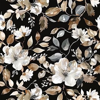 Vintage Dark Black Floral Peel and Stick Wallpaper Botanical Flower Wate...