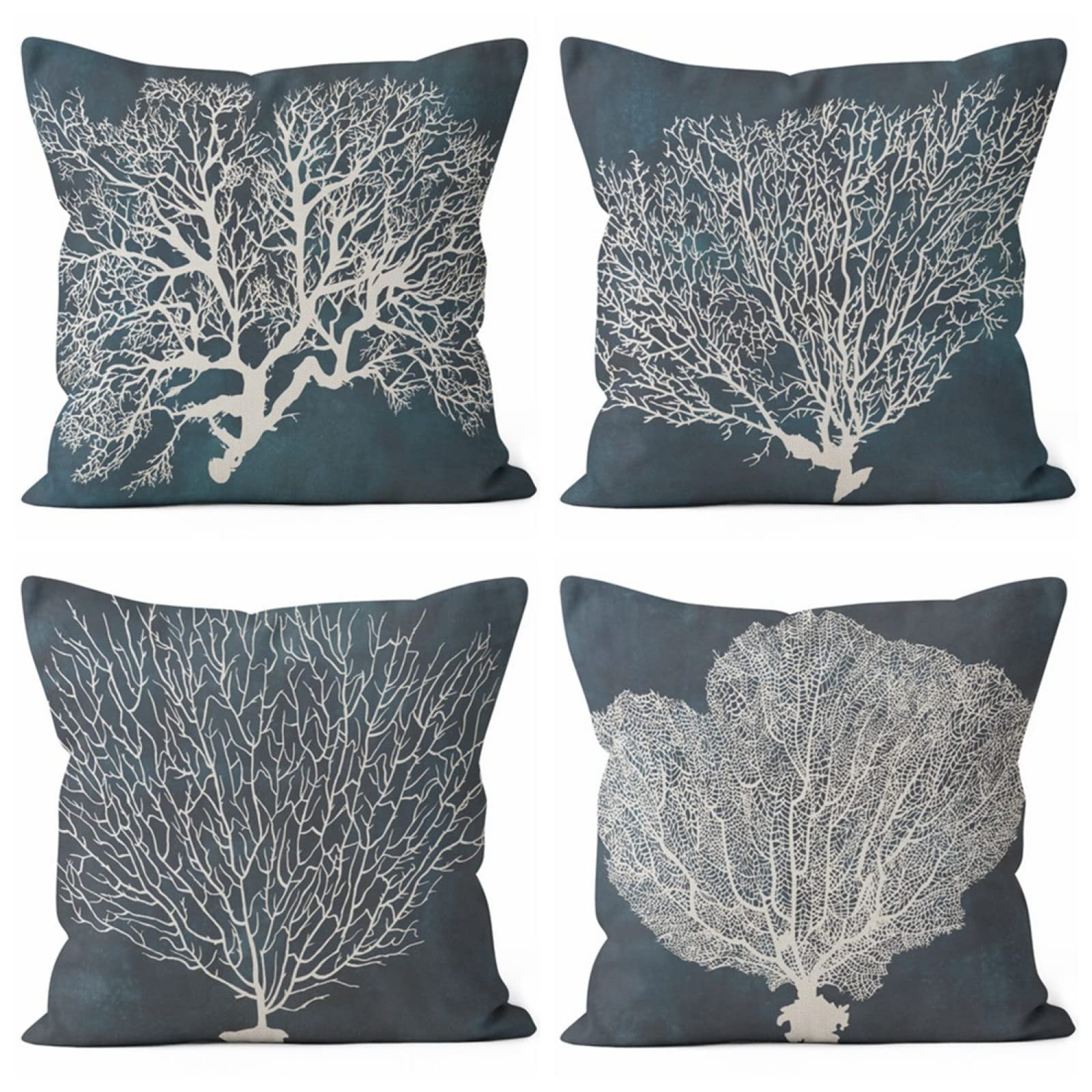 Housses de coussin en lin blanc motif plante 50x50 pour un salon cosy et moderne