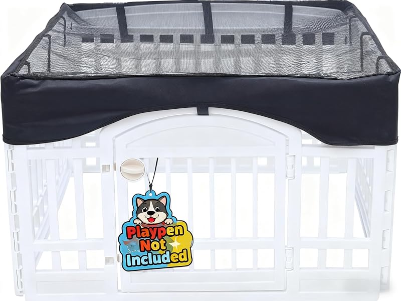 Capa superior para cercadinho de cães em tecido Oxford 600D e malha respirável JWXQS, preta, para 4 painéis de 91,44 cm, 1 unidade