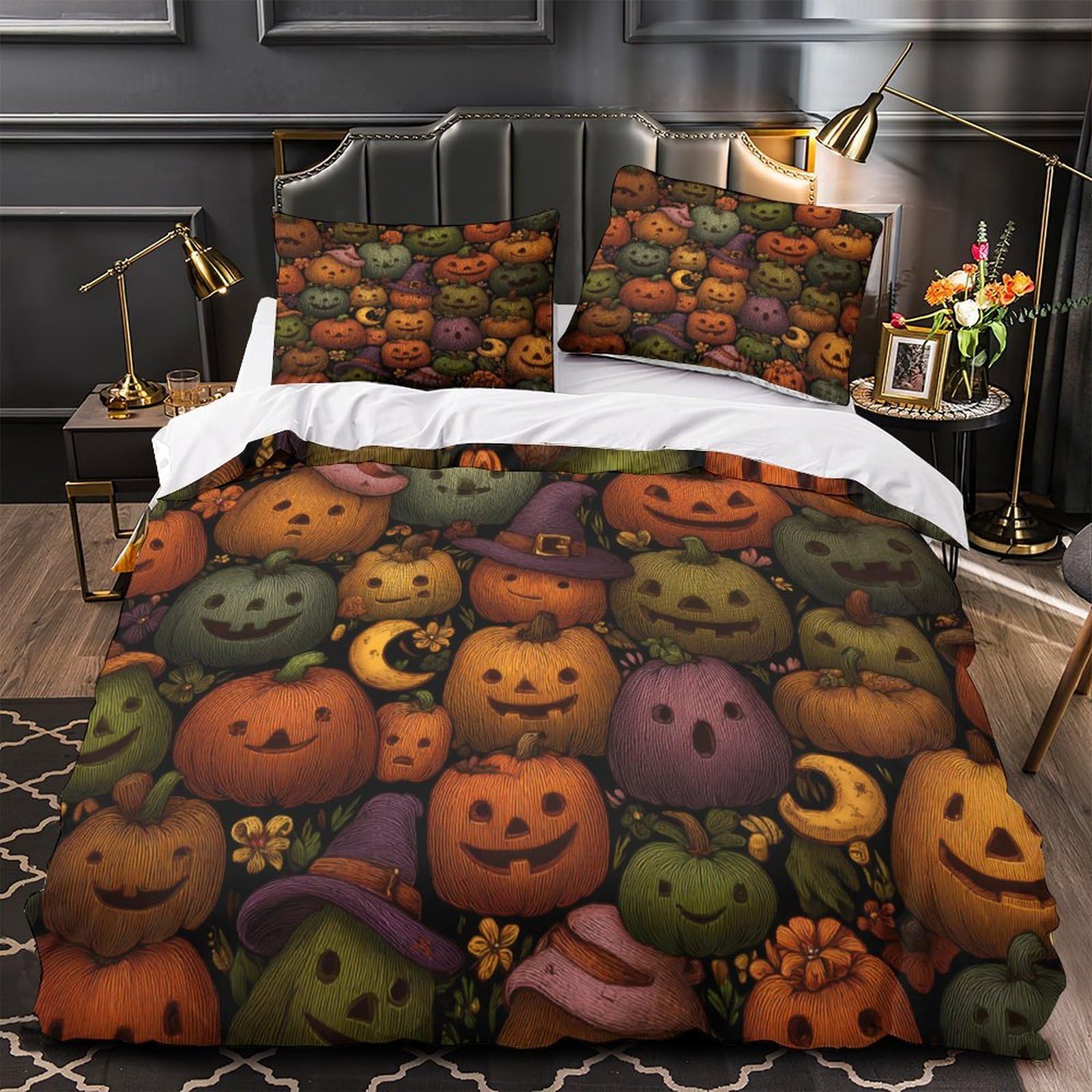 Housse de couette Halloween effrayante pour chambre d'ado motif scène hantée
