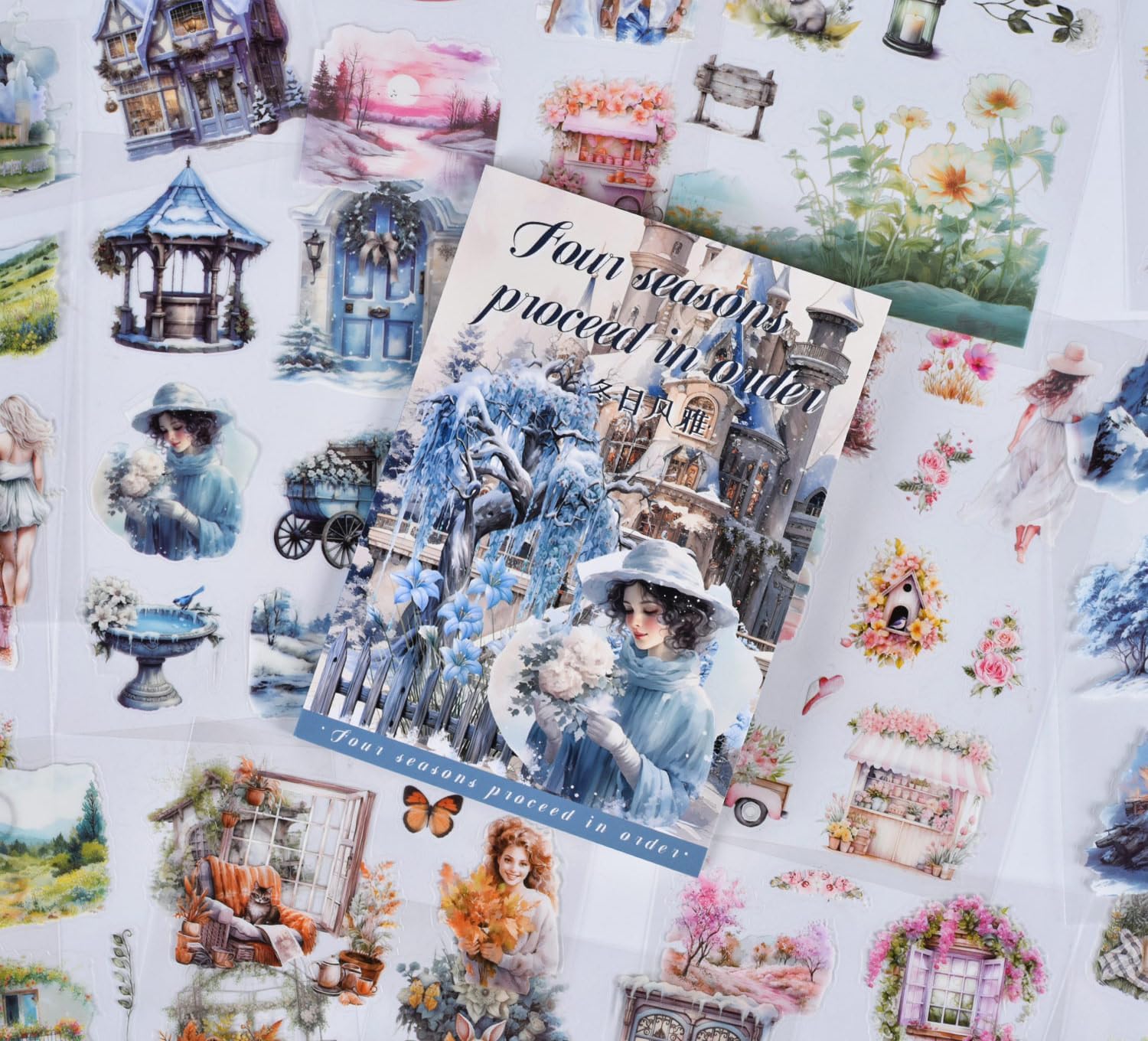 EAMOTOL Girls Journals Collage Stickers Book – 24 Sheets PET Self-Adhesive Winter Aesthetic for Bullet Journaling Diary Planner Kids DIY Craft Gift Album Notebook Phone Case