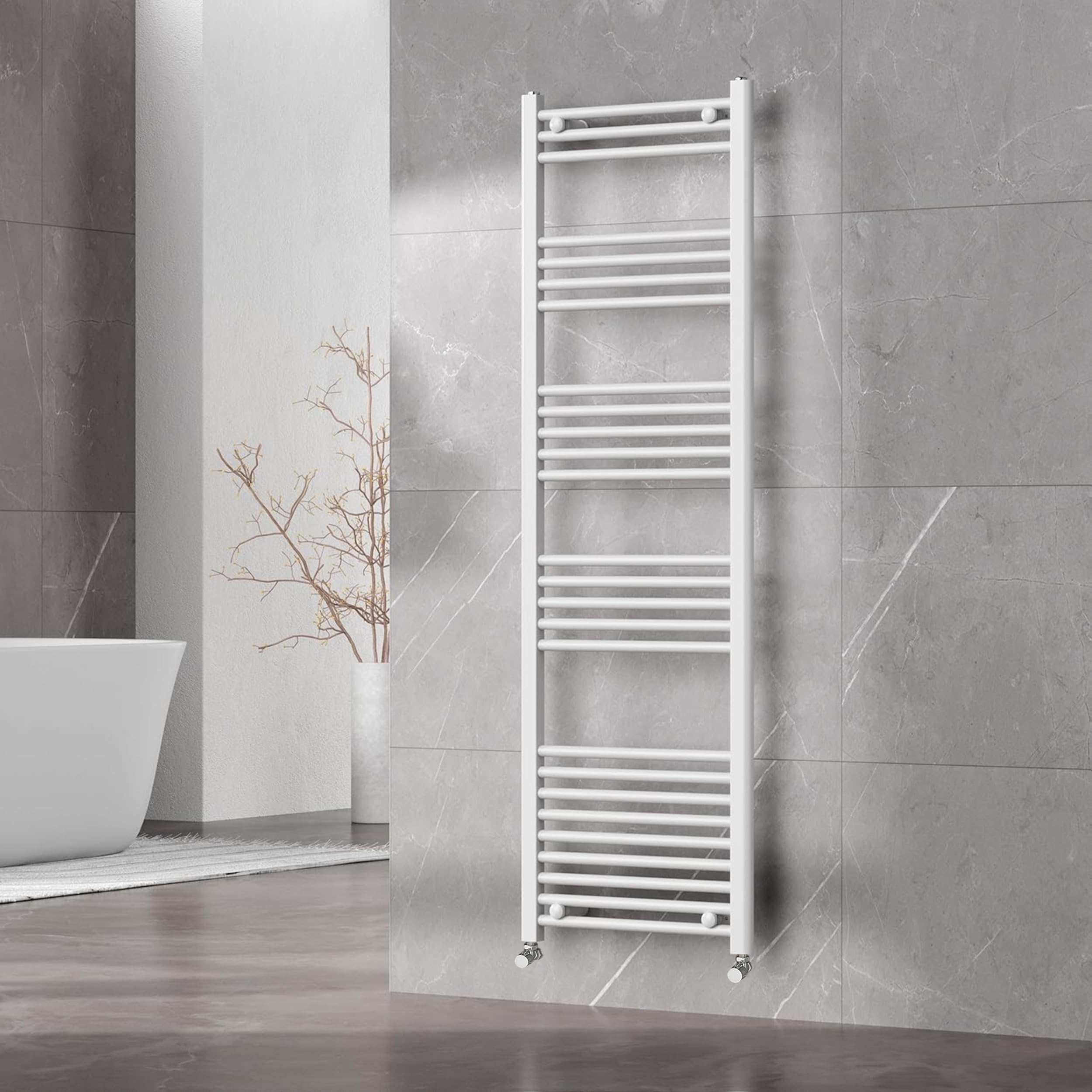 Go Bathrooms Nola Bathroom Towel Rail Heated Bathroom Radiator Wall Mounted Ladder Rail White - 1600mm x 500mm