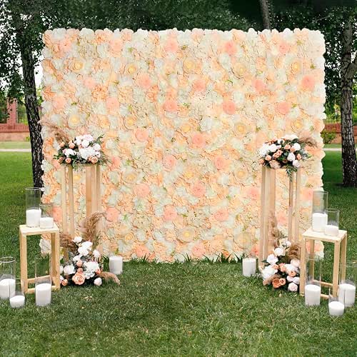 Champagne White Wedding Flower Backdrop 5ftx3.74ft Artificial Floral Backdrop Wall
