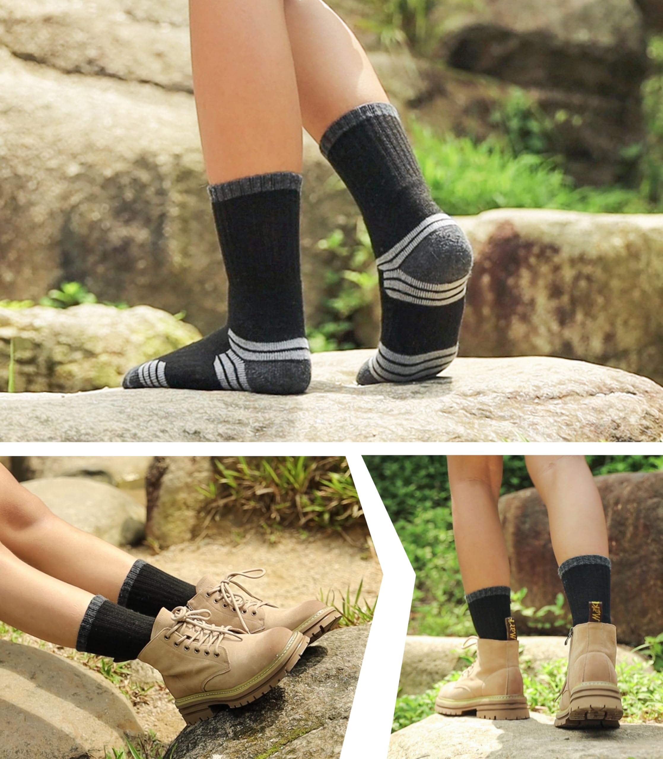 SDBING Lot de 6 paires de chaussettes de randonnée en laine mérinos pour enfants, garçons et filles, avec coussin épais et chaud