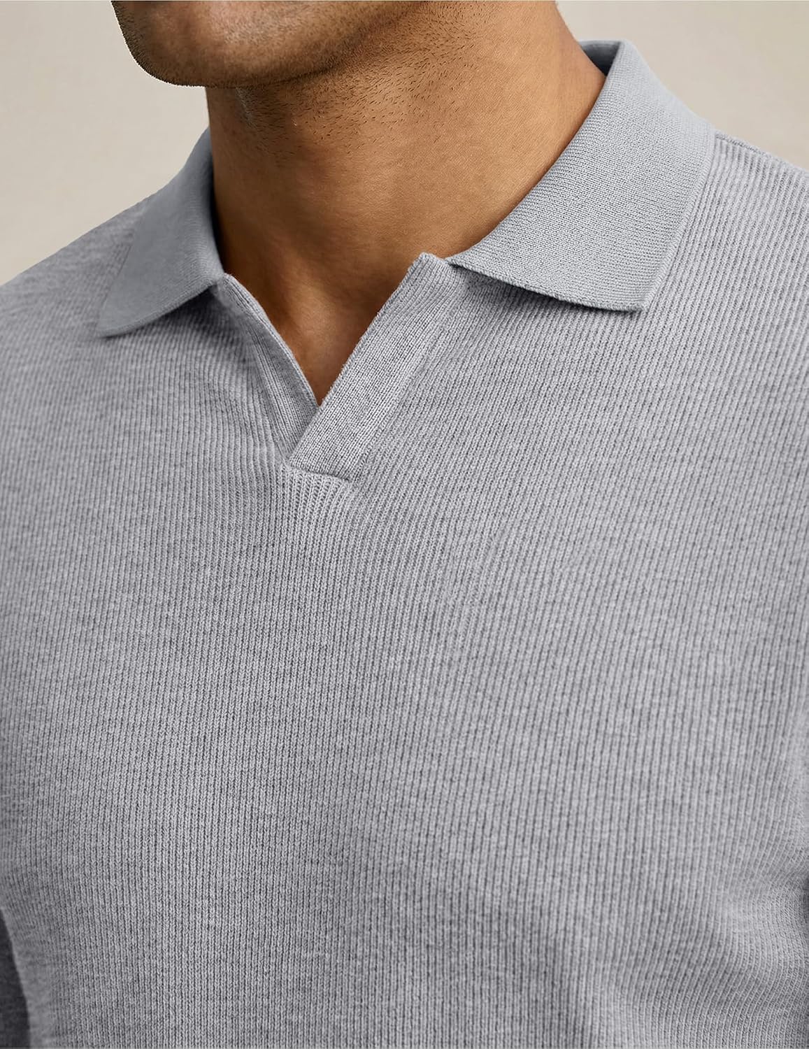 JMIERR Men's Casual Polo Shirt Muscle Slim Fit Long Sleeve V Neck Stretch Dress Golf Shirts