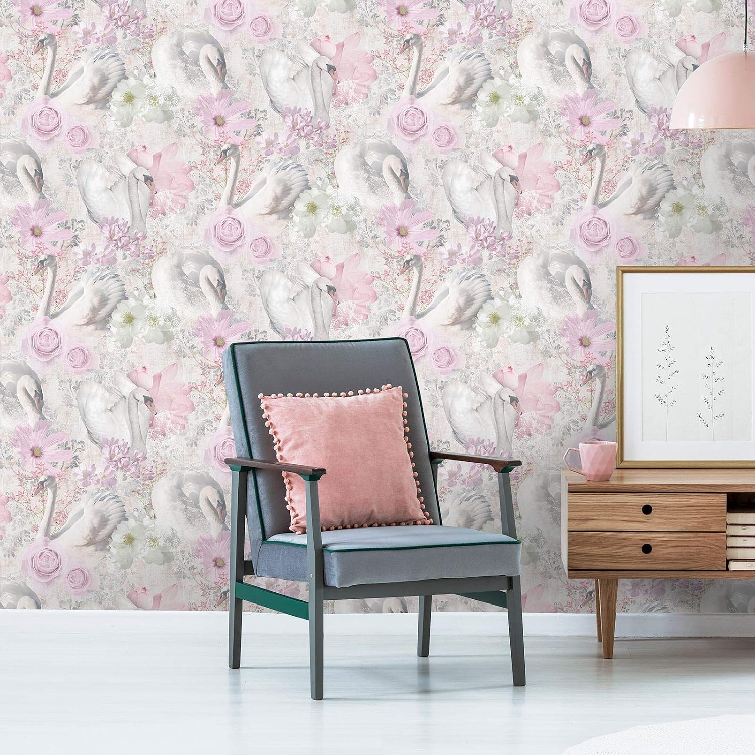 Glitter Swans Wallpaper Pink Holden 90700