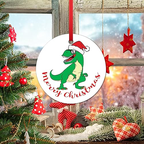 Miniatura 8 de Adorno de Navidad de cerámica de dinosaurio Rex Merry Decoraciones con sombrero de Papá Noel colgante de Navidad 2023 Rex-b