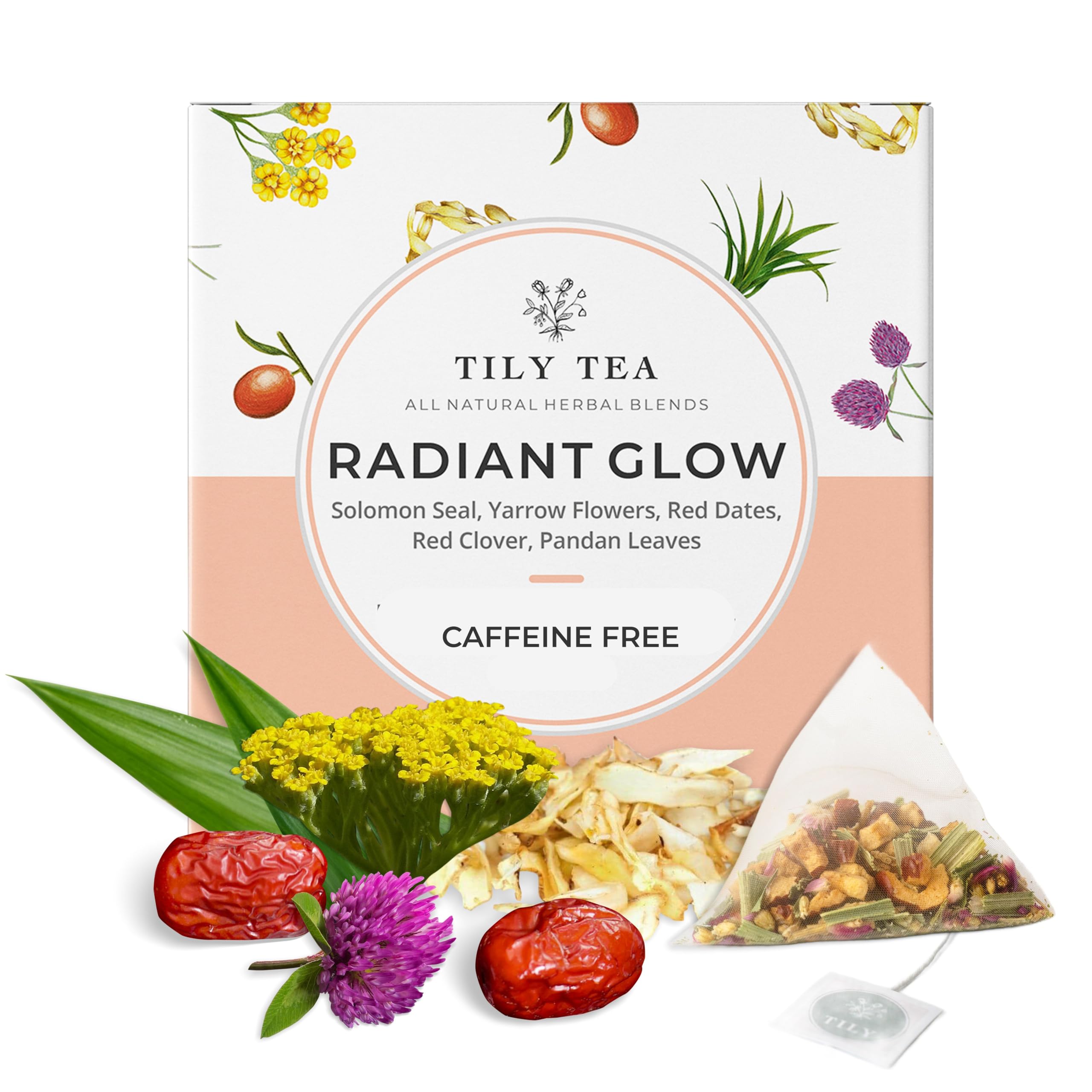 Tily Tea Radiant Glow Herbal Tea - Natural Caffeine-Free Herbal Tea - 10 Plastic-Free Teabags