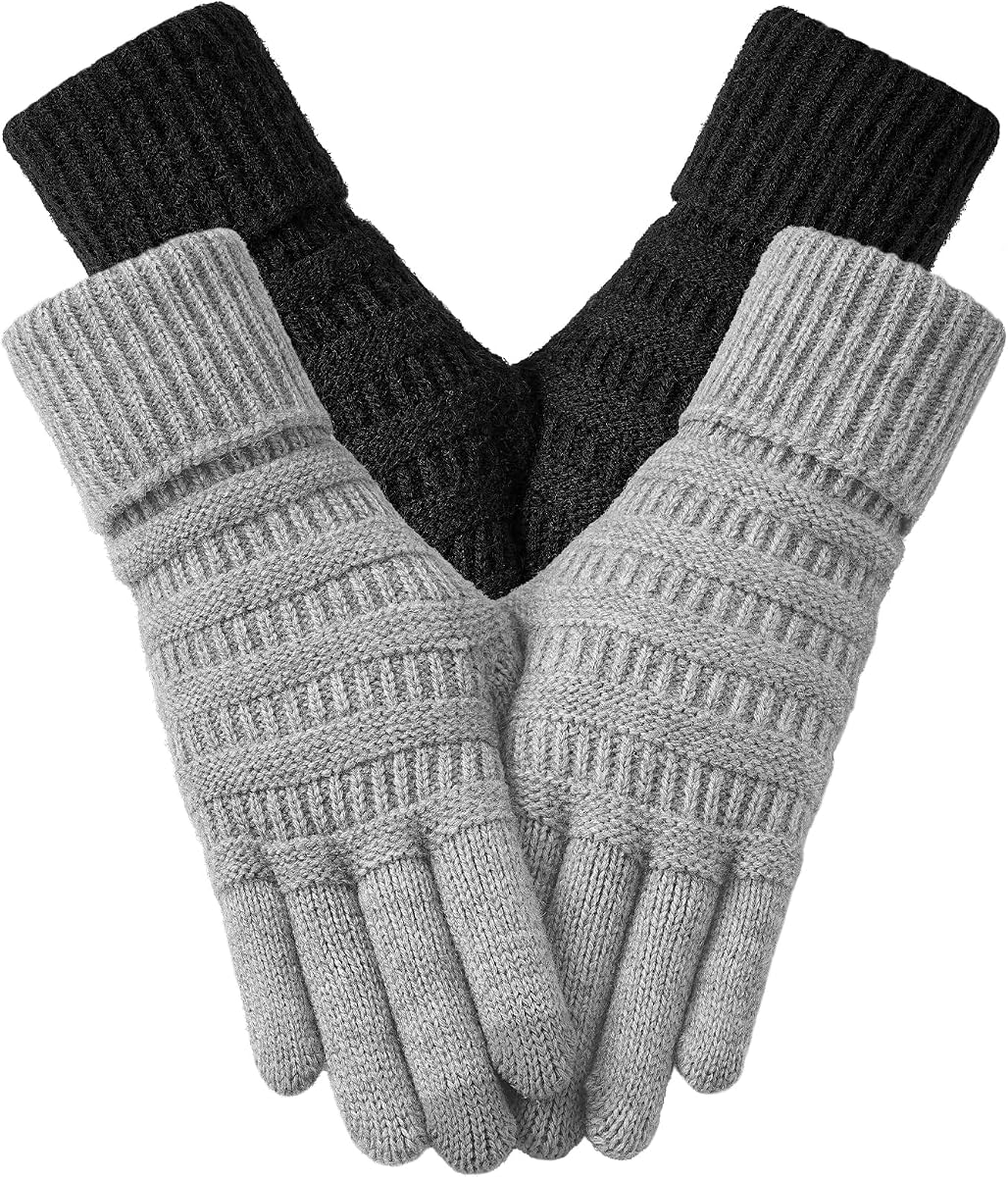 Passionbility Winter Gloves for Women-Touch Screen double-layer Knit Texting Warm Gloves for Cold weather