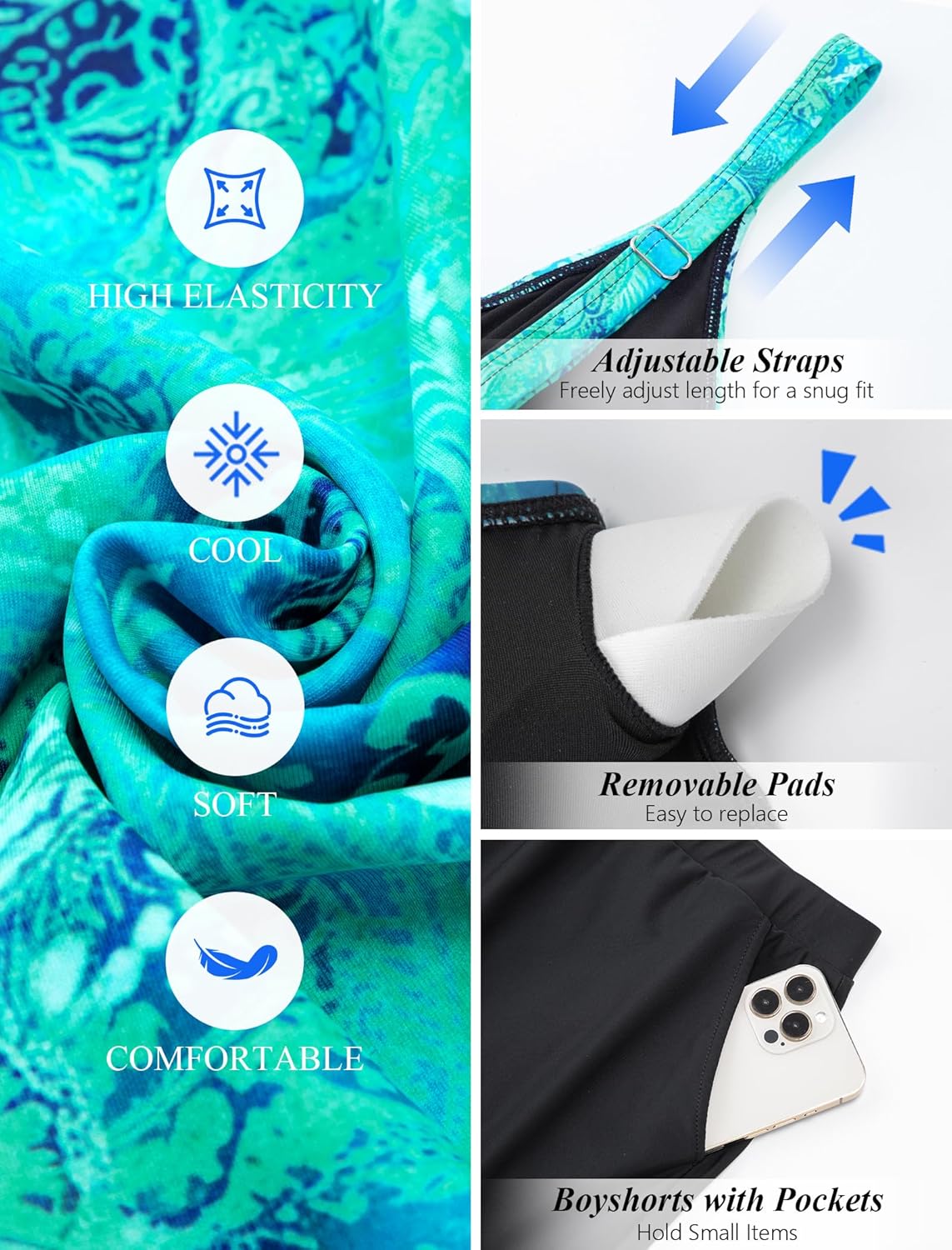 HUSKARY Plus Size Swimsuits for Women Swim Dress Tummy Control Two Piece Bathing Suit Flowy Tankini with Boyshorts - Image 5