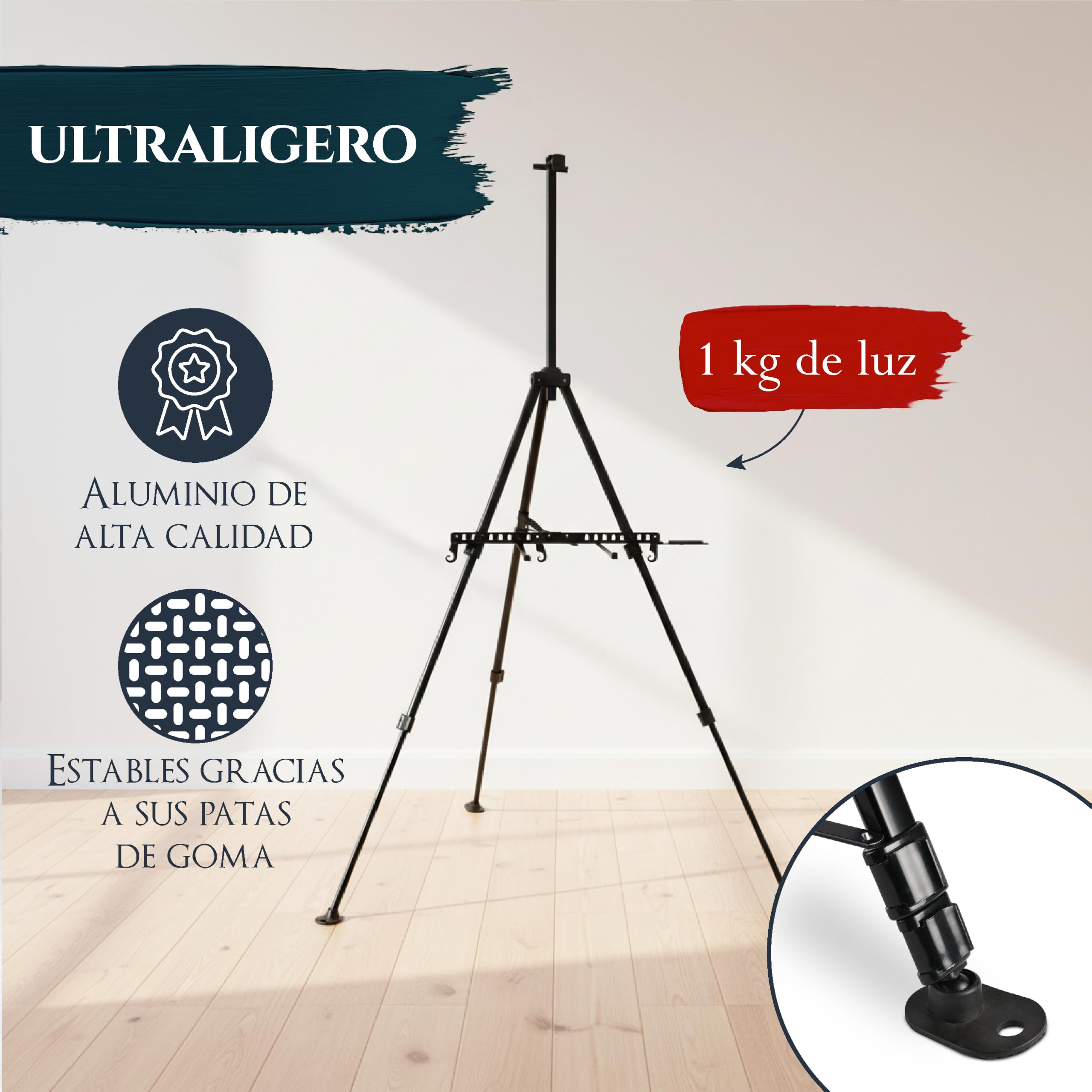 Artina Paris - Caballete de aluminio estable y portátil, para pintura sobre lienzo a 82 cm, caballete de pintura ligera, ajustable en continuo y soporte de cepillo integrado