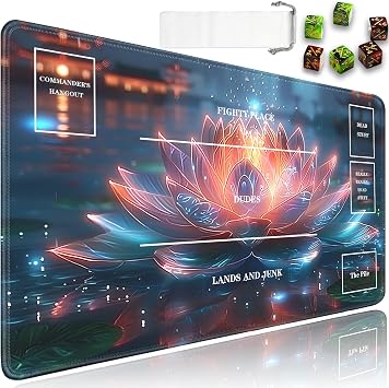 JVGFYNKL for MTG Playmat, 24 x 14 in for TCG Playmat with Zones, Trading Card Game Playmats with Storage Bag and 6 Dice, for MTG Table Mat Card Accessories, Pink Lotus Flower Black