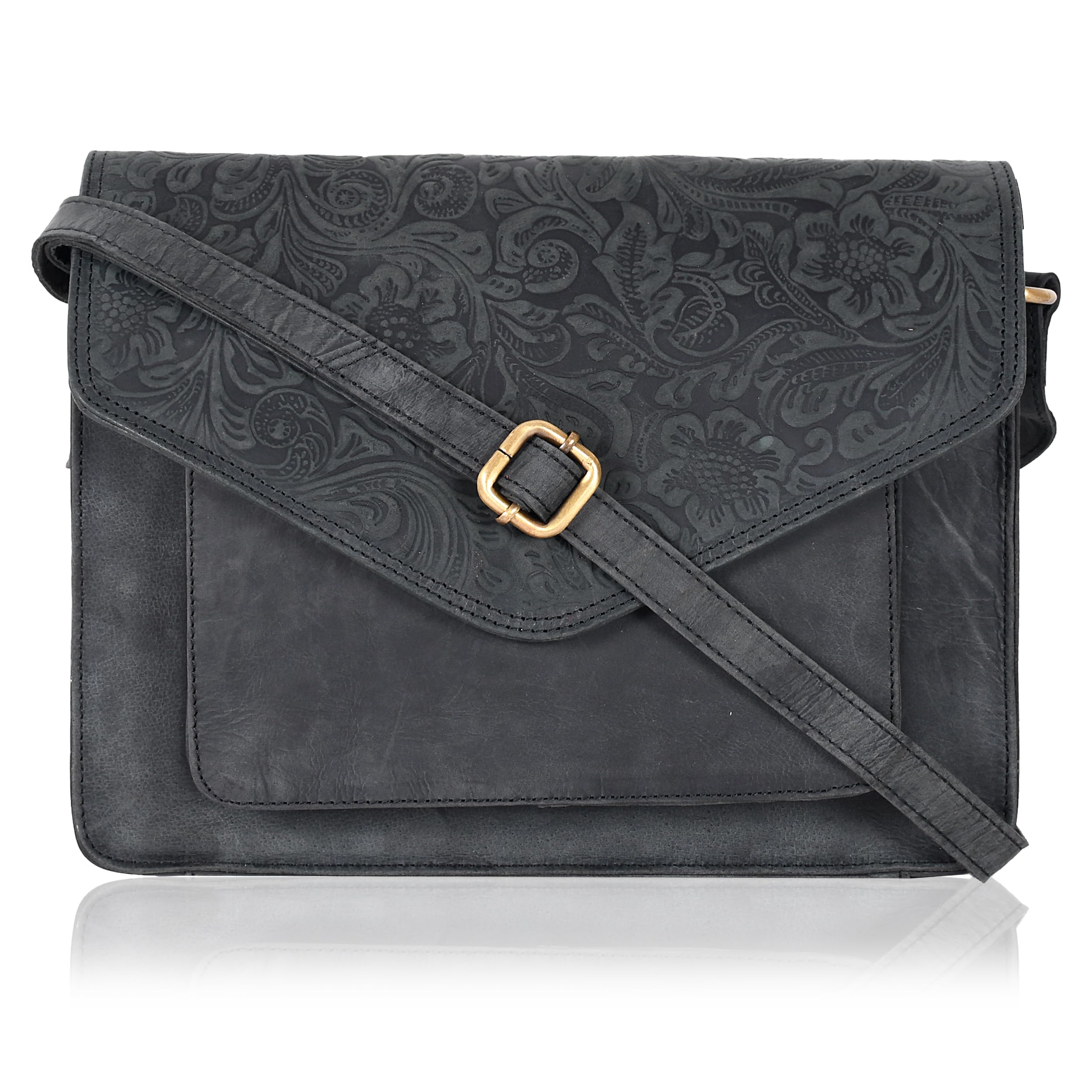 Ozora Handmade Leather Flapover Crossbody Purse for Women with Adjustable Strap & Overflap Snap Closure Tote/Bag