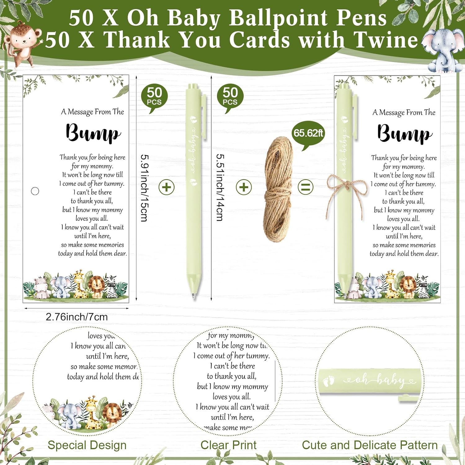 Sintuff 50 Set Baby Shower Party Favors for Guests, Green, Animals image 3