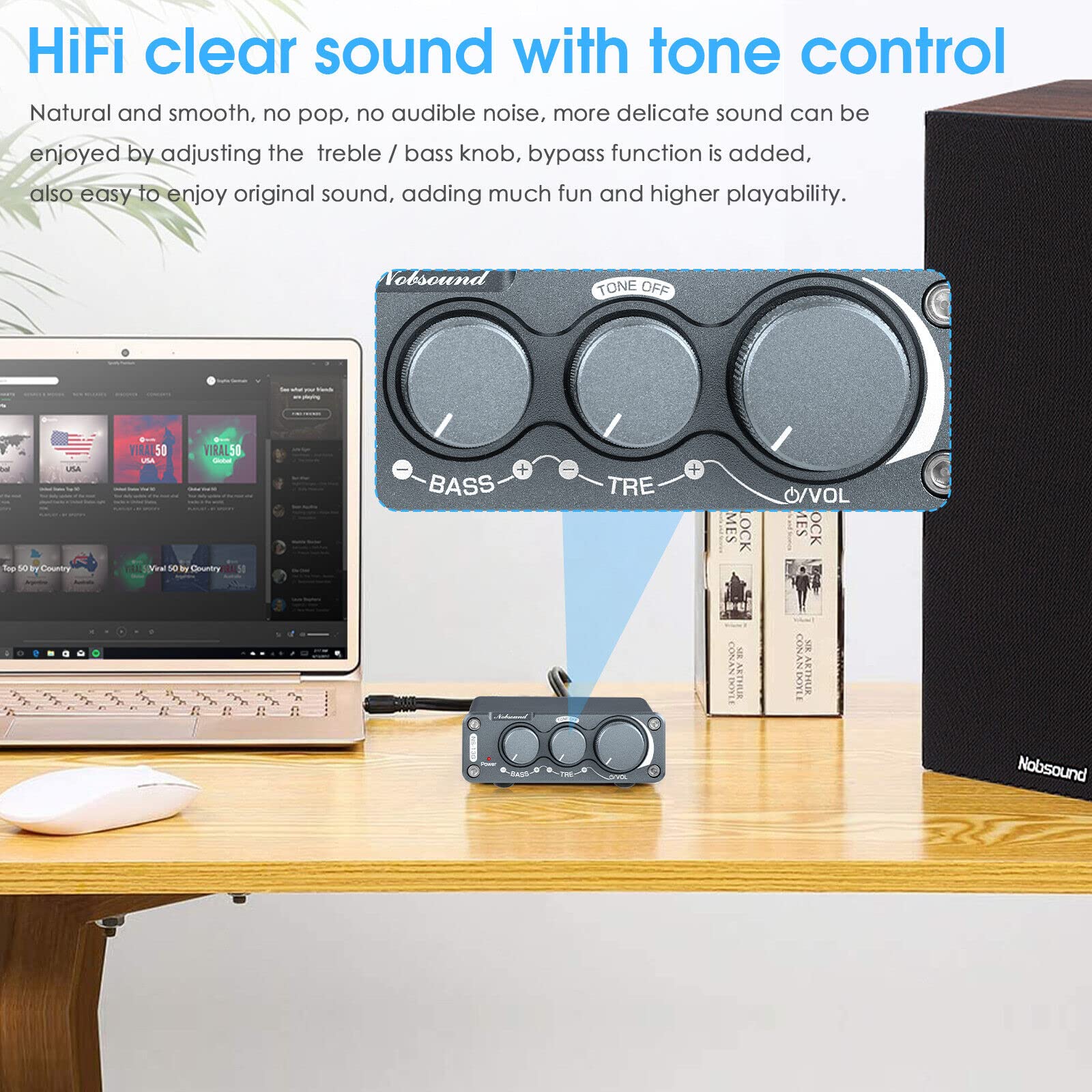 Nobsound Hi-Fi 200-Watt, amplificatore stereo, digital power, controllo treble, bassi con alimentatore