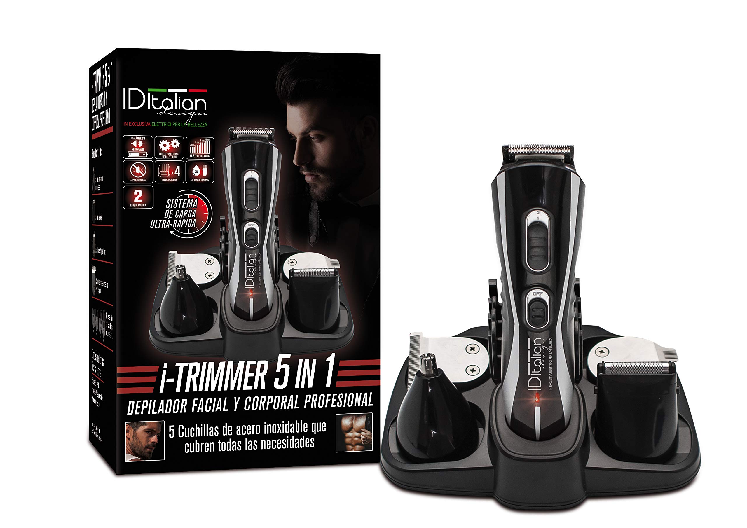 Italian Design I-Trimmer 5 in 1 Depilatore Viso e Corpo – Rasoio Elettrico Multifunzione per Donna – Rifinitore Precisione per Sopracciglia, Baffetti e Corpo