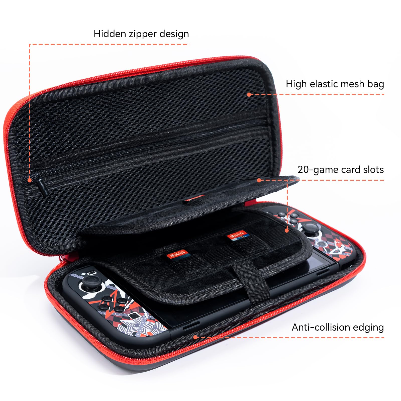 Funda de transporte para Nintendo Switch/Switch OLED, funda rígida protectora portátil de viaje con 20 ranuras para tarjetas de juego, funda de almacenamiento rígida para consola Switch y