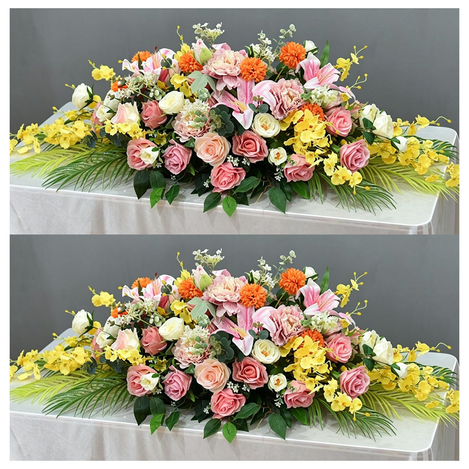 Formal Meeting Table Floral, Corporate Decor Arrangement, Business Table Floral, Artificial Flower Decoration For Formal Venues, Meetings, Corpora(Size:100×40×30cm (39.37×15.75×11.81in),Color:B-2 Pcs)