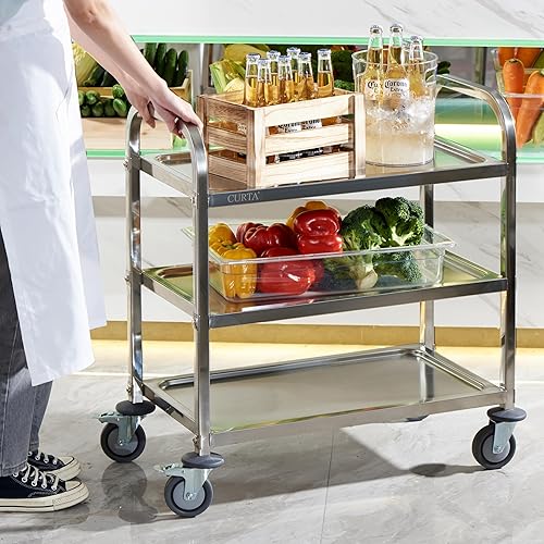 Miniatura 10 de Carrito de cocina de 33.5 x 17.7 x 35.5 pulgadas, acero inoxidable con estante de 3 niveles, carrito de servicio, rueda de freno rodante, grado