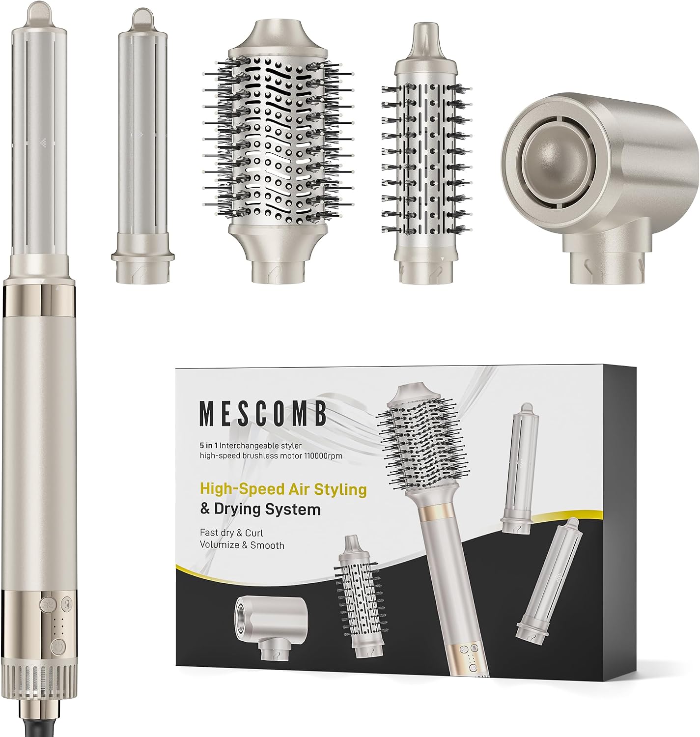 MESCOMB 5 in 1 Hot Air Styler, Hair Dryer Brush Auto-Wrap Curlers