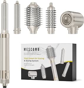 MESCOMB 5-in-1 Hot Air Styler, Hair Dryer Brush with Auto-Wrap Curling and Ionic Technology