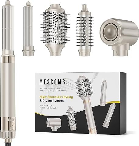 MESCOMB Air Styler 5 in 1, Arricciacapelli Automatico e Asciugacapelli Ionico 1300W, 110.000 RPM, Styler Capelli ad...