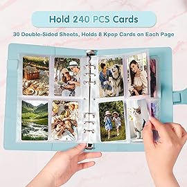 A5 Kpop Photocard Binder with 30 Pack 4-Pocket Card Pages, 6 Ring A5 Binder Card Collector Album with 240 Card Slots,PU Leather Binder Cover with Magnetic Buckle Closure for Organizing Trading Card