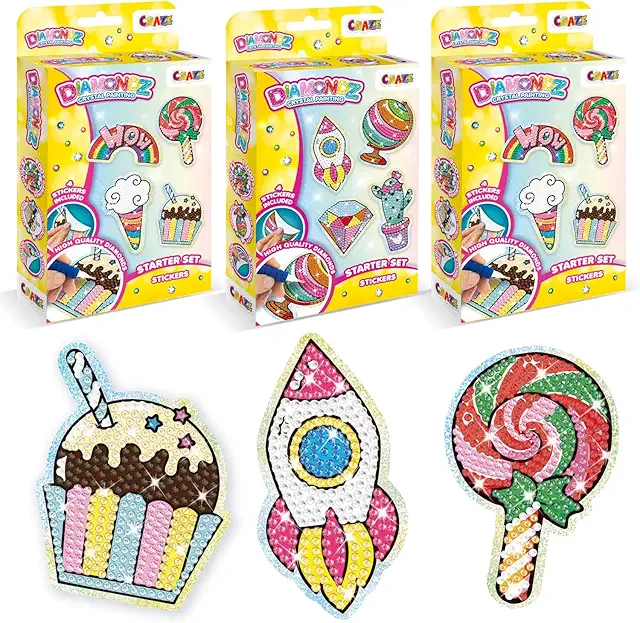 Diamond Painting Sticker Pack - 3er DIY Bastelset mit 12 Vorlagen für Kinder & Erwachsene