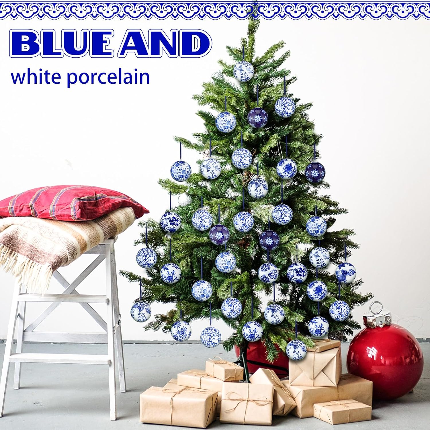 Domensi 12個 クリスマス 磁器 オーブ シノワズリー 磁器ボール セラミック 2.36インチ 青と白 装飾 吊り下げ 装飾