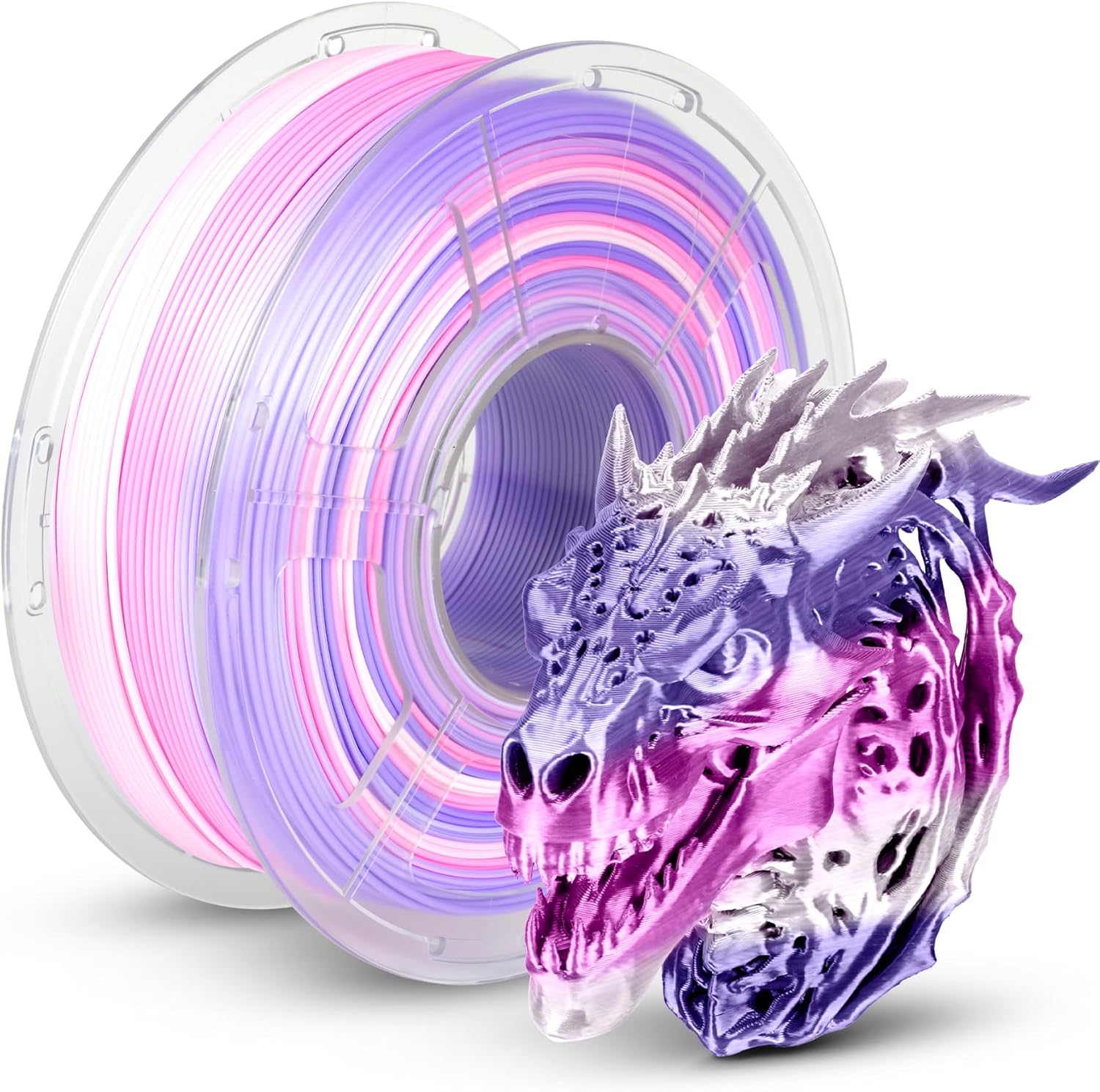 TECBEARS Silk Rainbow PLA Filament 1.75mm, Gradient 3D Printer Filament, Shiny Silk Rainbow Filament, Fast Color Change Each 8 Meters, Dimensional Accuracy +/- 0.02mm(Lilac-Violet)