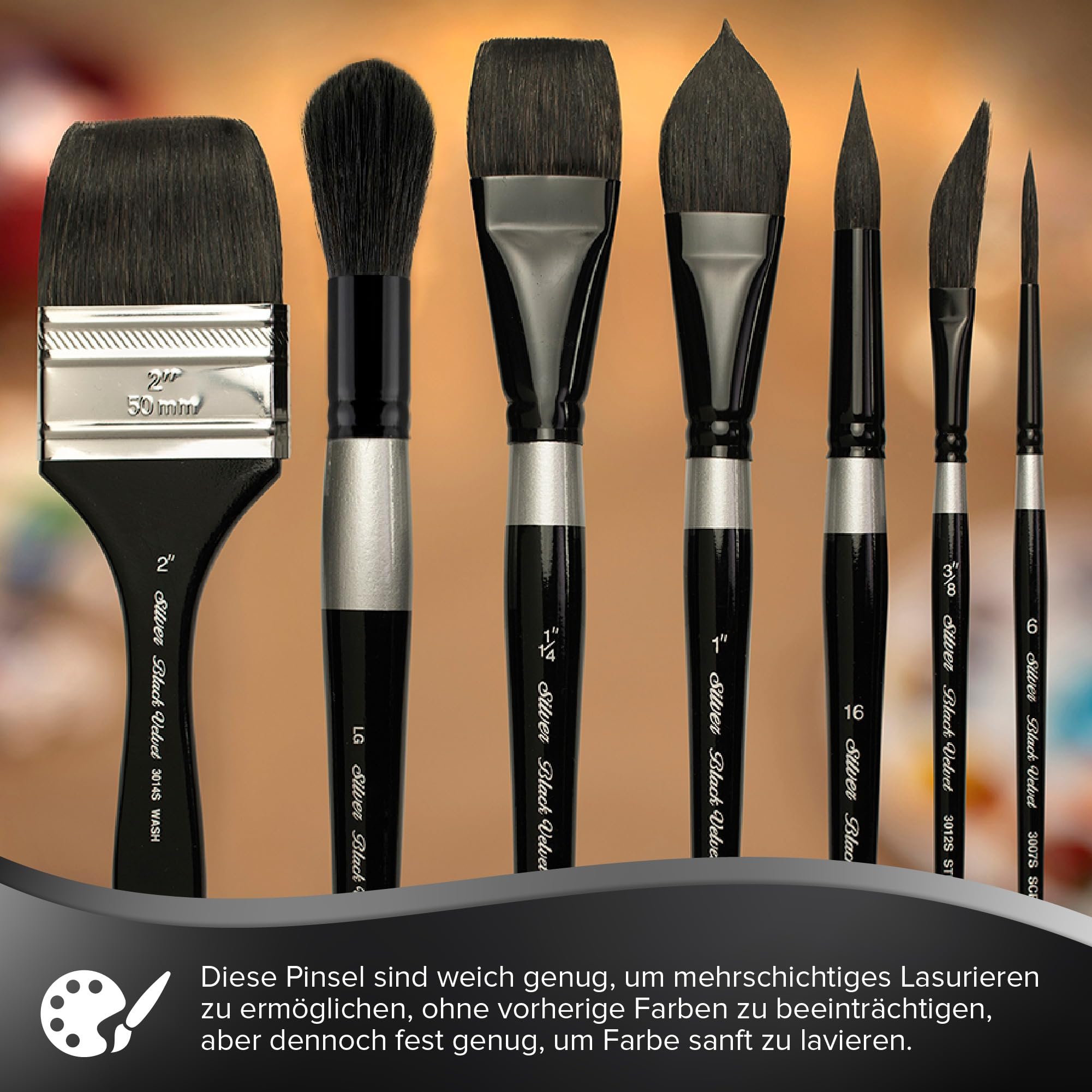 Silver Brush Limited WC-3204S Black Velvet Pinselset für Feine Linien & Details, 3er Set Pinsel, Pinsel Rund in den Größen 0, 2 und 4