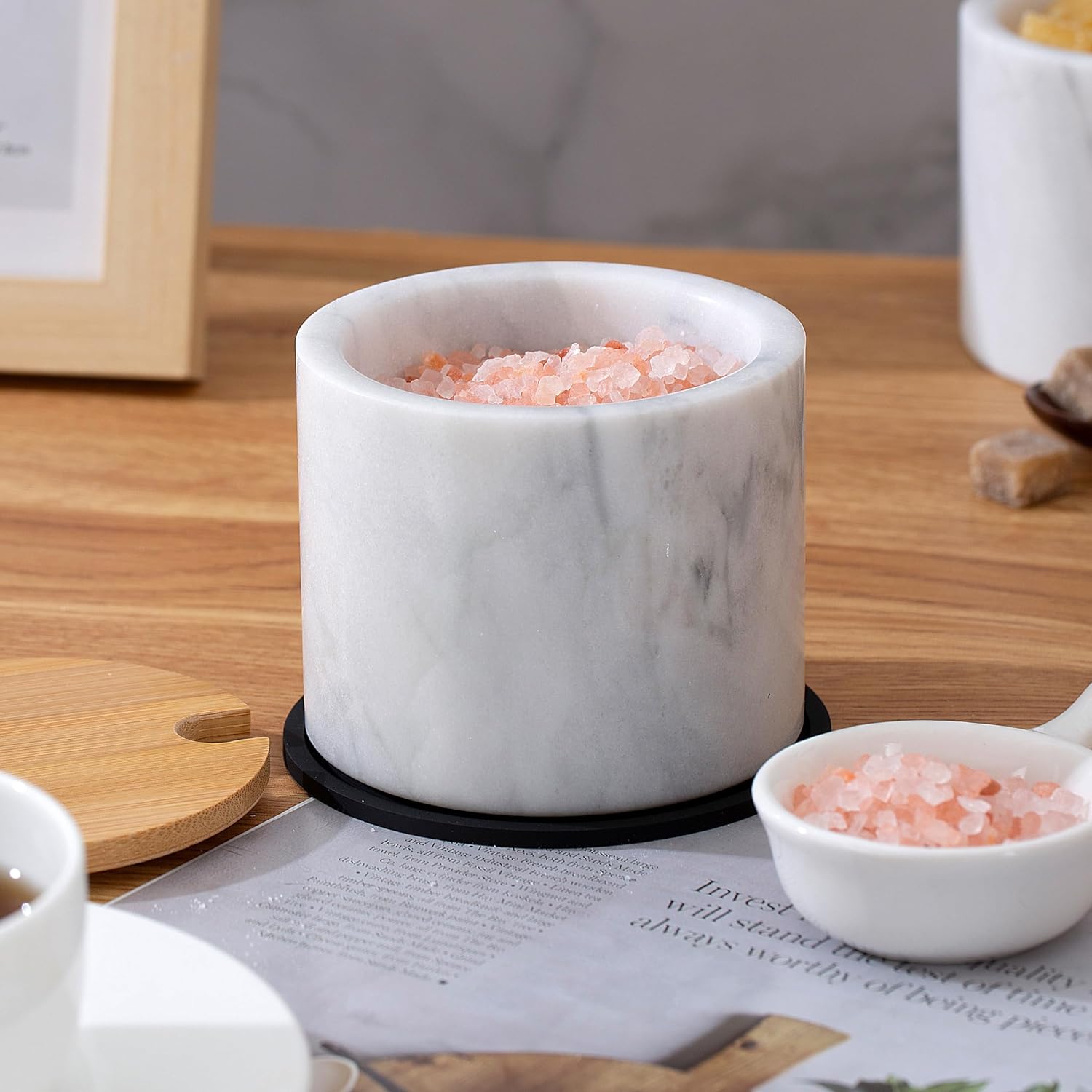 Marble Sugar Bowl with Lid and Spoon, Salt Cellar Sugar Jar White