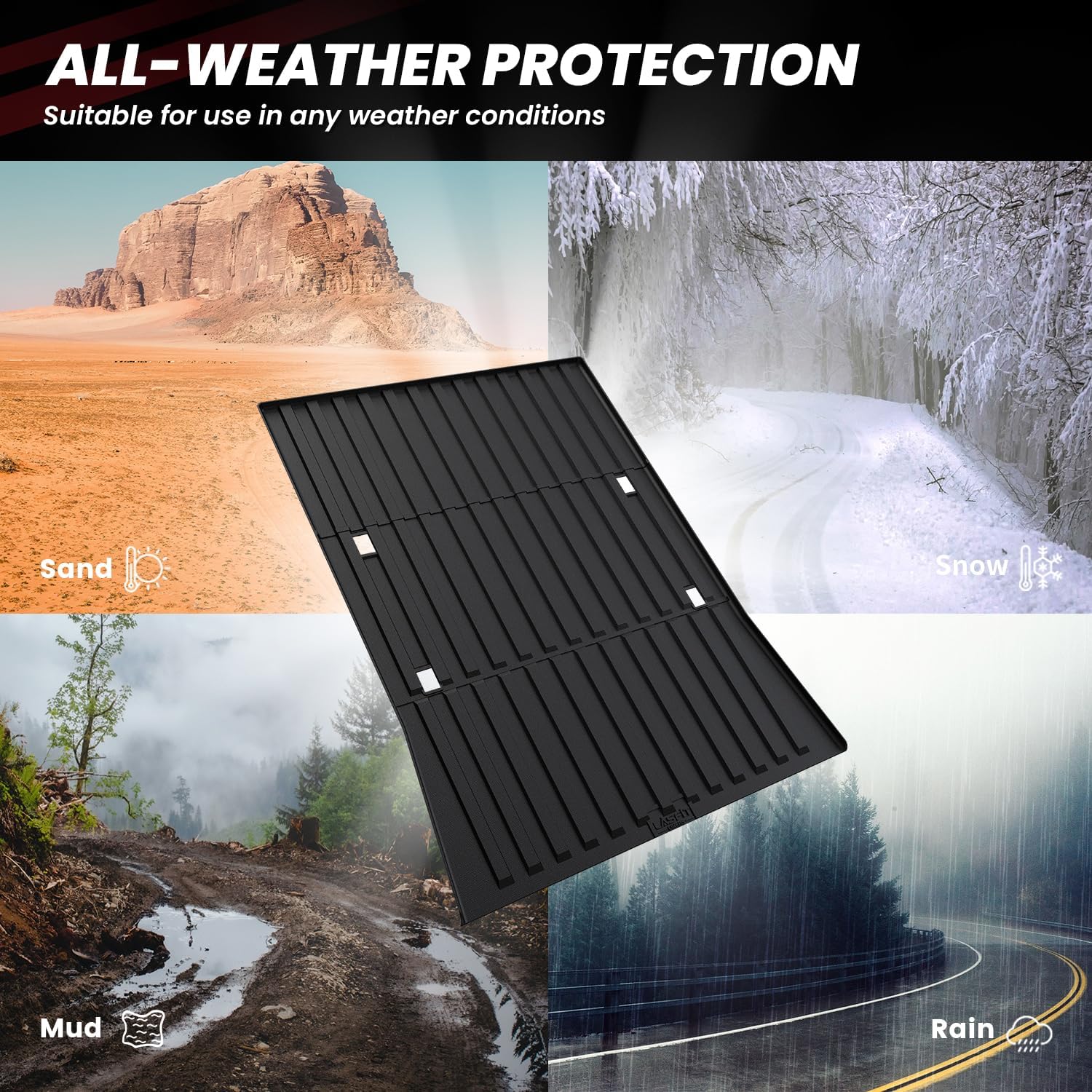 LASFIT Truck Bed Mat for Tesla Cybertruck 2023-2026 6FT Bed Liner Car Accessories, Custom Fit TPE All Weather Pickup Cargo Liner Frunk Rear Sub Trunk Mat Set 3PCS