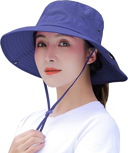 Miniatura 10 de Sombrero de pescador de pesca de playa plegable con protección UV para el verano, para mujer, con agujero para cola de caballo