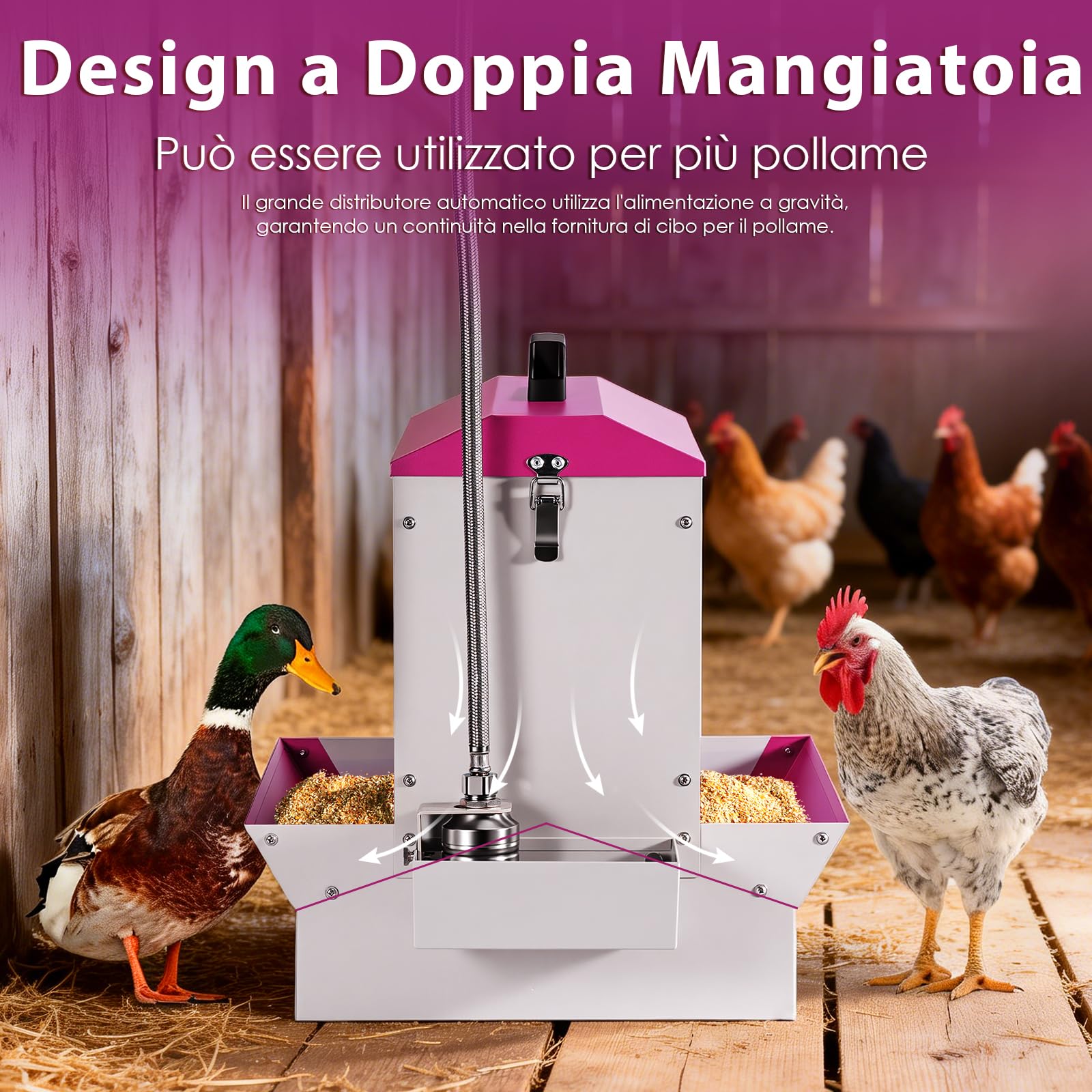 Mangiatoia e abbeveratoio automatico 2 in 1 per polli, 5 kg, in metallo