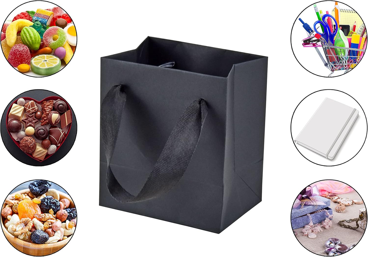 HUAPRINT 30 Pack Black Gift Bags with Ribbon Handles,4x2.75x4.5 inch Paper Bag Bulk for Shopping Party Favor Merchandise Business Wedding Craft Retail Holiday - Image 4
