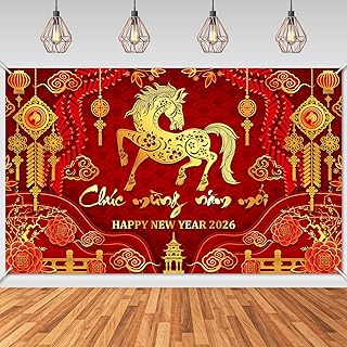 Avezano Vietnamese New Year Backdrop TET Decorations 2026 Chúc mừng năm mới Photography Background for Vietnam Lunar New Year Celebrations Party Supplies (6x3.6ft)